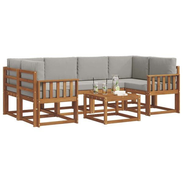 vidaXL Set di divani da esterno 7 pcs Grigio Naturale e Chiaro