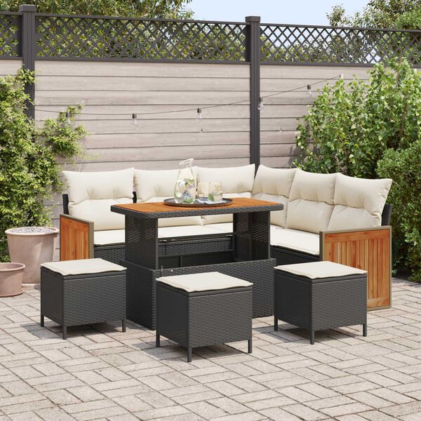 vidaXL Set Divano da Giardino 9 pcs Nero e Crema polyrattan