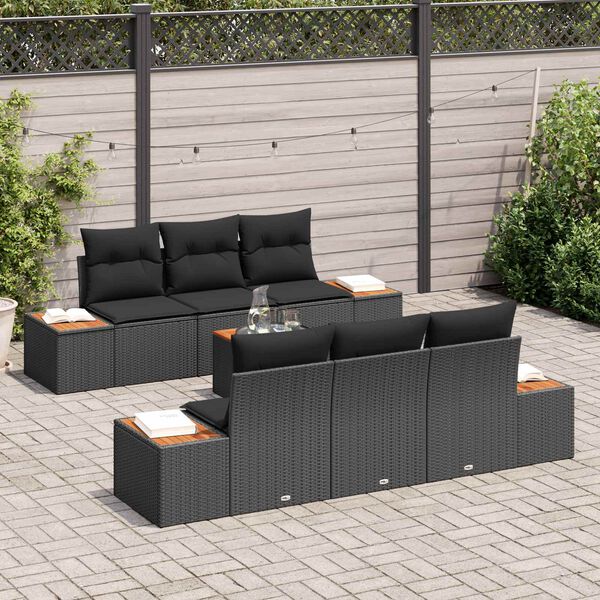 vidaXL Set Divano da Giardino con cuscino 7 pcs Nero Poly Rattan