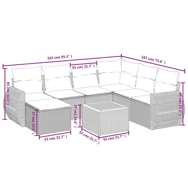 vidaXL Set Divano da Giardino 8 pz con Cuscini Grigio in Polyrattan