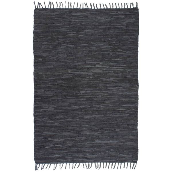vidaXL Tappeto Chindi Tessuto a Mano in Pelle 120x170 cm Grigio