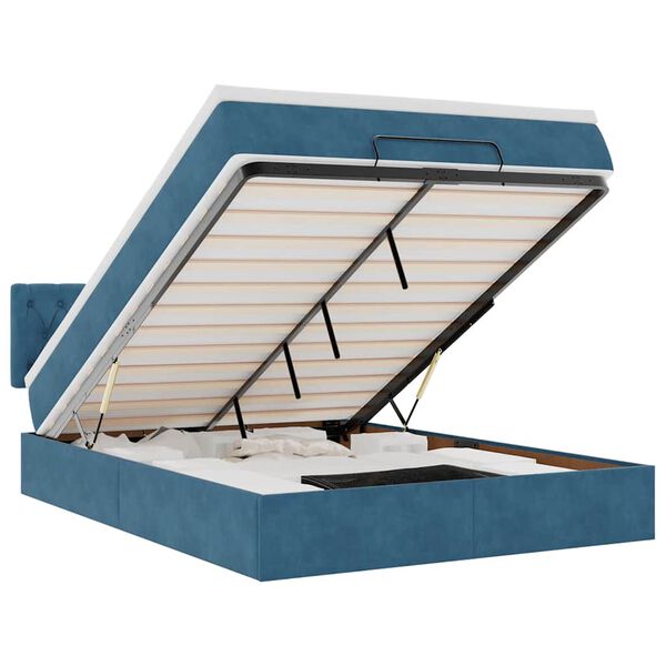vidaXL Struttura Letto Pouf con Materasso Blu 140x200cm in Velluto