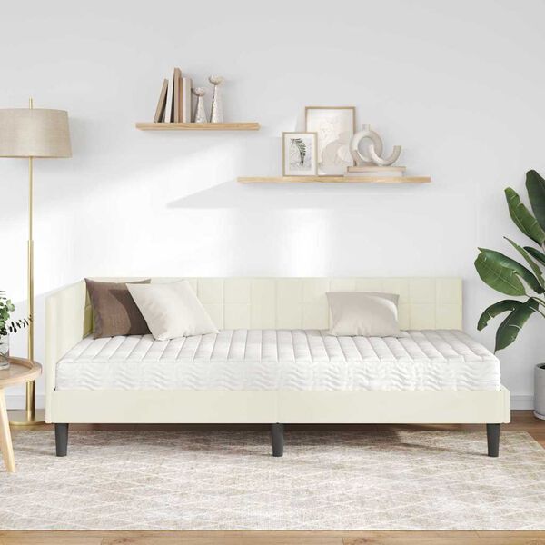 vidaXL Struttura Letto Angolare con Materasso Crema 90 x 190 cm