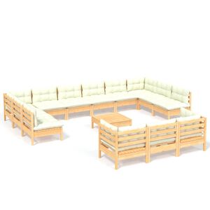 vidaXL Set Divani da Giardino 14 pz con Cuscini Crema Massello di Pino