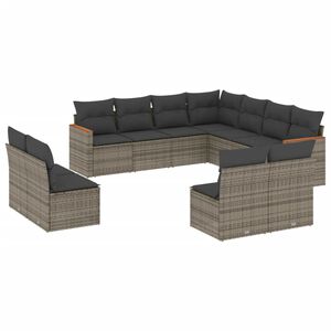 vidaXL Set Divani da Giardino 11 pz con Cuscini in Polyrattan Grigio
