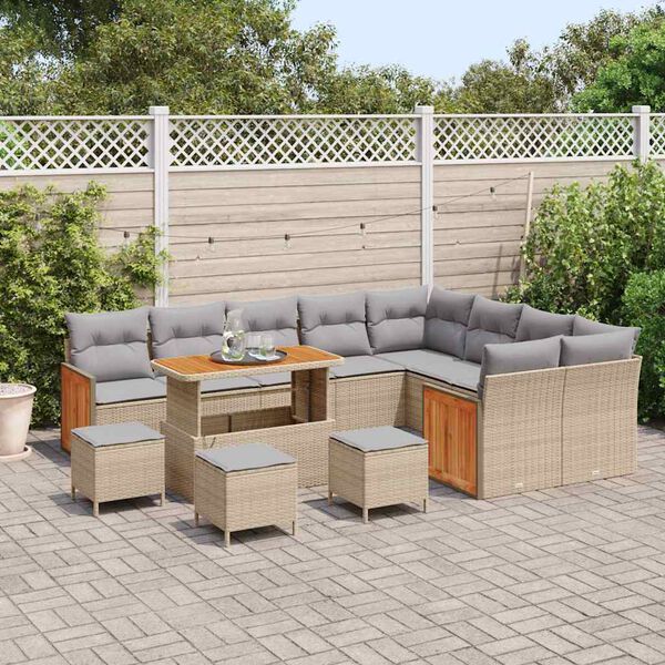 vidaXL Set Divano da Giardino 13 pcs Beige e Grigio Chiaro polyrattan