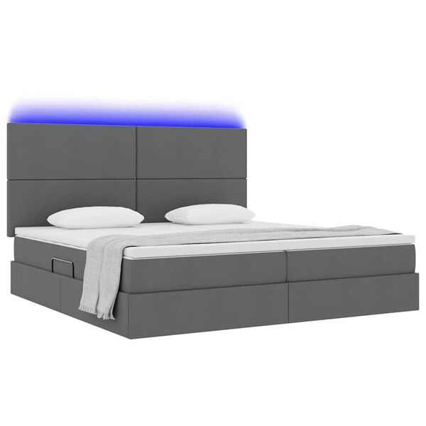 vidaXL Letto con contenitore e LED con led Grigio scuro 200 x 200 cm