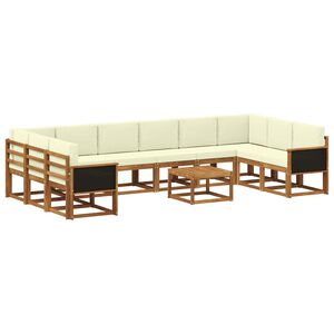 vidaXL Set di divani da esterno con cuscino 11 pcs Naturale e Crema
