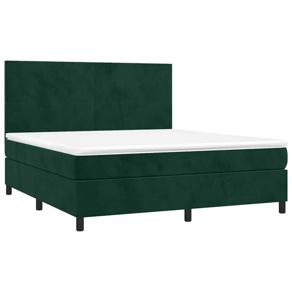 vidaXL Letto a Molle con Materasso e LED Verde Scuro 160x200cm Velluto