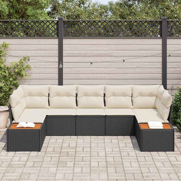 vidaXL Set Divano da Giardino con cuscino 7 pcs Nero polyrattan