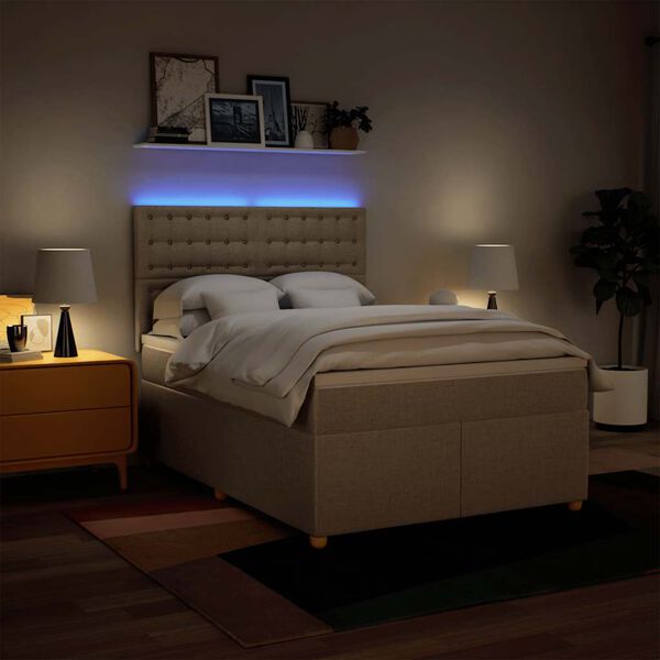 vidaXL Giroletto a Molle con Materasso Crema 140x19 cm in Tessuto