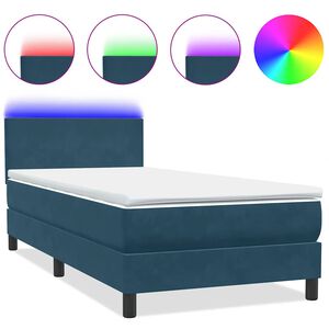 vidaXL Letto a Molle con Materasso e LED Blu Scuro 80x220 cm Velluto