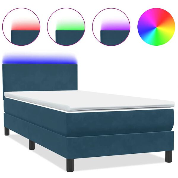 vidaXL Letto a Molle con Materasso e LED Blu Scuro 80x220 cm Velluto