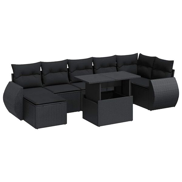 vidaXL Set Divani da Giardino con Cuscini 8 pz Nero in Polyrattan