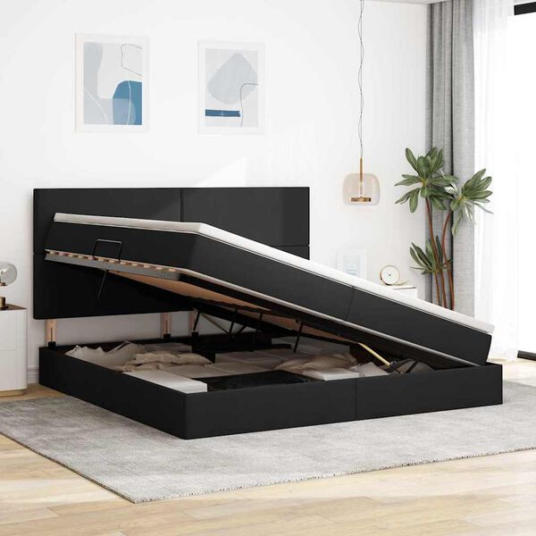 vidaXL Letto con contenitore e materasso Nero 200 x 200 cm Poliestere