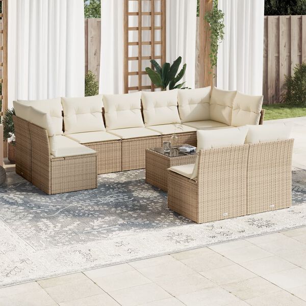vidaXL Set Divano da Giardino 10 pz con Cuscini Beige in Polyrattan