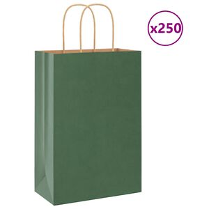 vidaXL Sacchetti di Carta 250 pz con Manici Verdi 21x11x31 cm