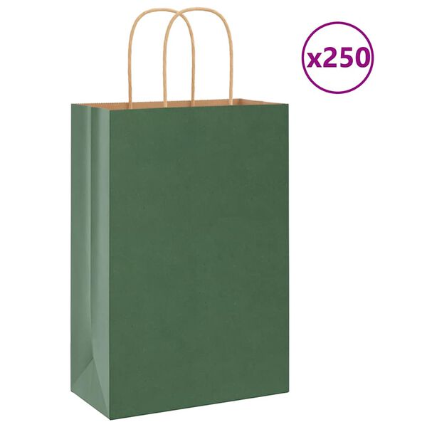 vidaXL Sacchetti di Carta 250 pz con Manici Verdi 21x11x31 cm