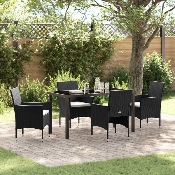 vidaXL Set da Pranzo per Giardino con cuscino 5 pcs Nero polyrattan