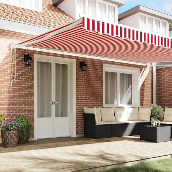 vidaXL Tenda Retrattile Rosso e Bianco 500 × 300 cm Tessuto e Metallo
