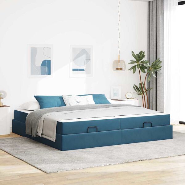 vidaXL Struttura letto con materasso con materasso 2 pcs Blu Velluto
