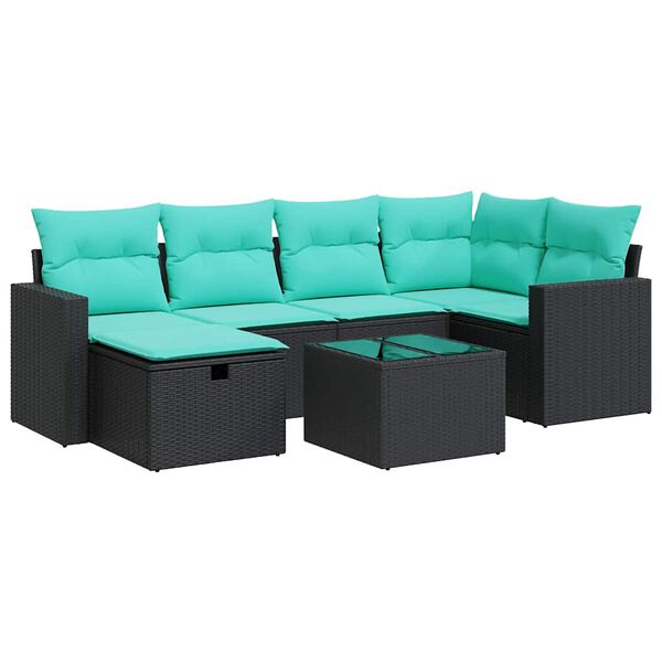 vidaXL Set Divani da Giardino con Cuscini 7pz Nero Polyrattan