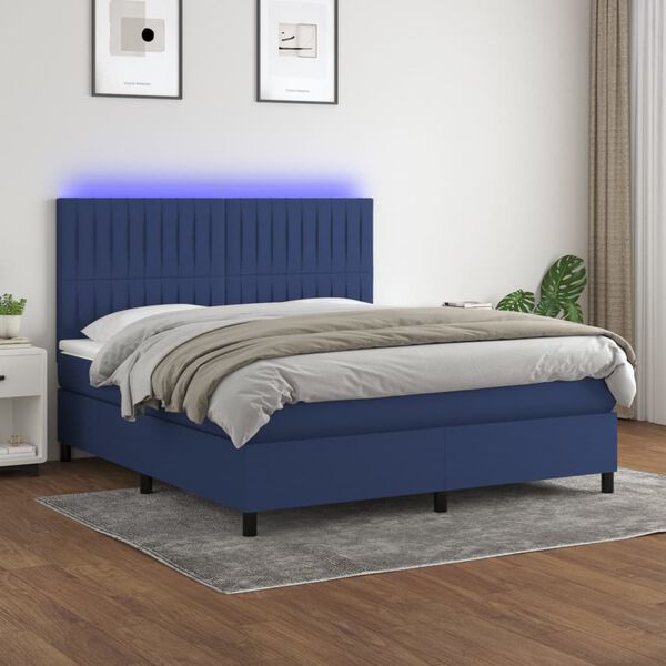 vidaXL Letto a Molle con Materasso e LED Blu 160x200 cm in Tessuto