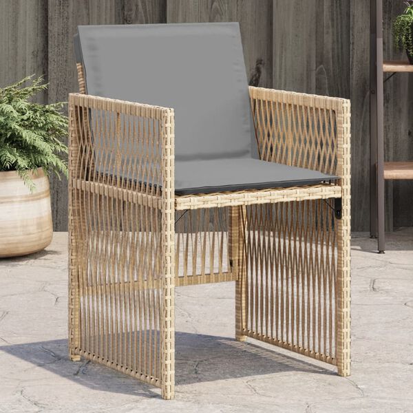 vidaXL Sedie da Giardino con Cuscini 4 pz Beige Misto in Polyrattan