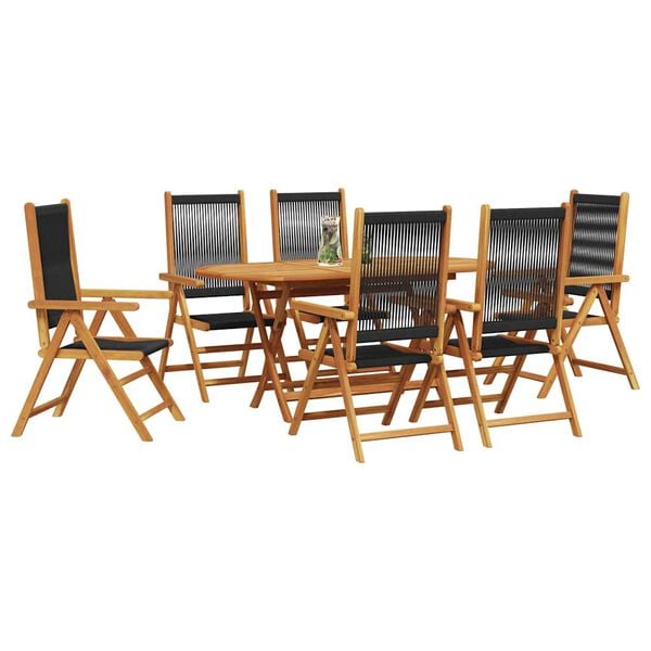 vidaXL Set da Pranzo per Giardino 7 pcs Nero Legno di Acacia Massello