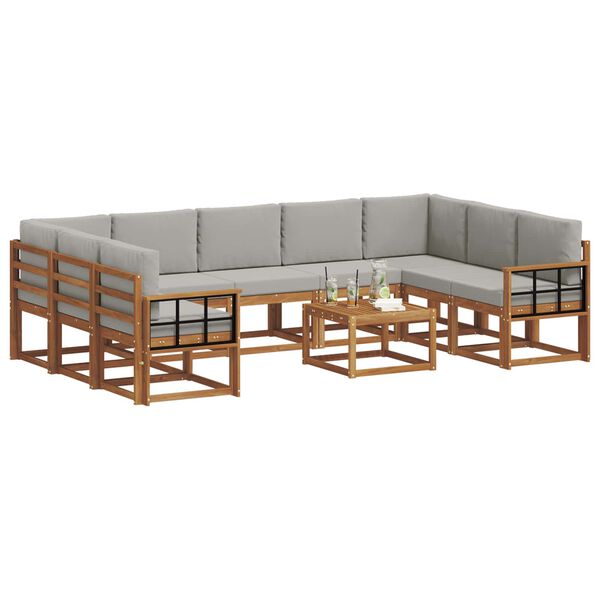 vidaXL Set di divani da esterno 10 pcs Grigio Naturale e Chiaro