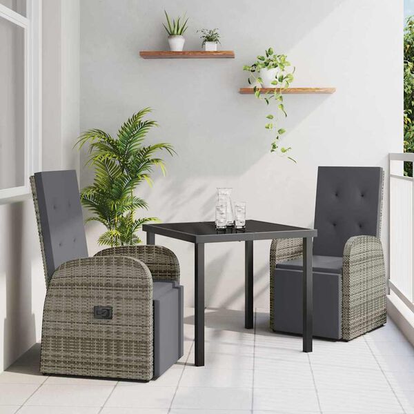 vidaXL Set da Pranzo per Giardino con cuscino 3 pcs Grigio polyrattan