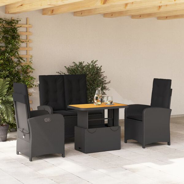 vidaXL Set da Pranzo da Giardino 4 pz con Cuscini Nero in Polyrattan
