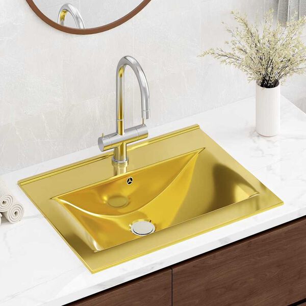 vidaXL Lavandino con Troppopieno 60x46x16 cm in Ceramica Oro