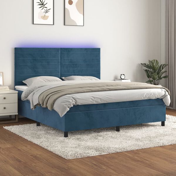 vidaXL Letto a Molle con Materasso e LED Blu Scuro 180x200 cm