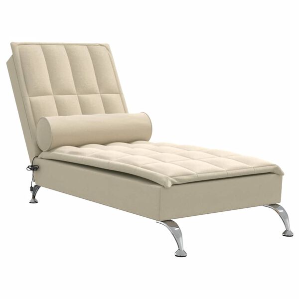 vidaXL Chaise Longue Massaggi con Capezzale Crema in Tessuto