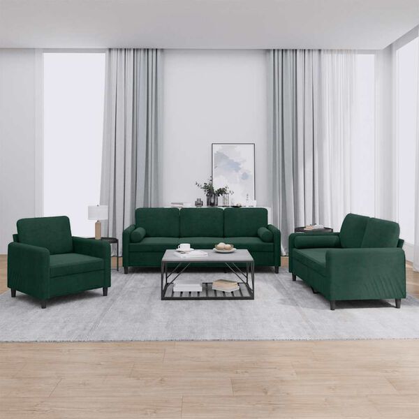 vidaXL Set di Divani 3 pz con Cuscini Verde Scuro in Velluto