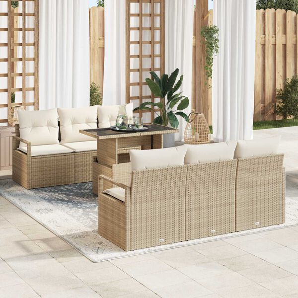 vidaXL Set Divano da Giardino con cuscino 7 pcs Beige Poly Rattan