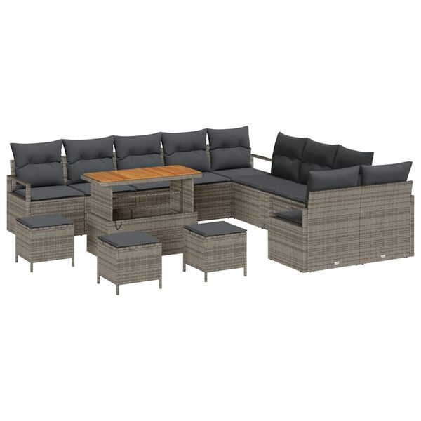 vidaXL Set Divano da Giardino con cuscino 14 pcs Grigio polyrattan