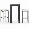 vidaXL Set Bar da Giardino 3 pz con Cuscini Polyrattan Nero
