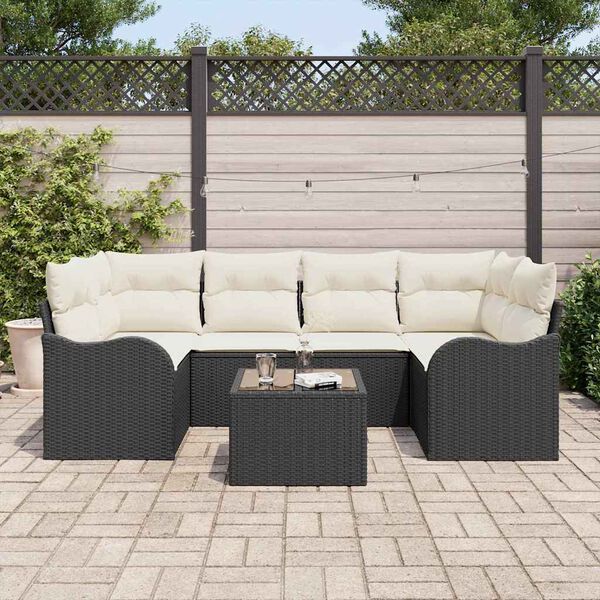 vidaXL Set Divano da Giardino con cuscino 7 pcs Nero e Crema