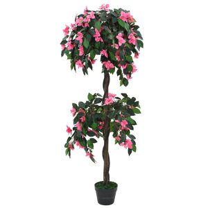 vidaXL Pianta Artificiale di Rododendro con Vaso 155 cm Verde e Rosa
