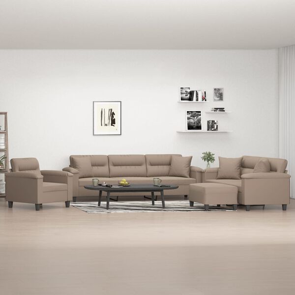 vidaXL Set Divani 4 pz con Cuscini tortora in Tessuto Microfibra