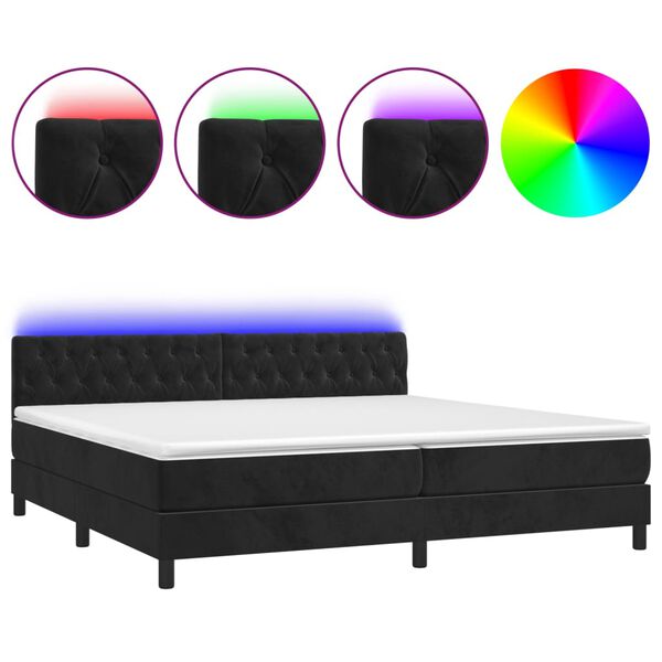 vidaXL Letto a Molle con Materasso e LED Nero 200x200 cm in Velluto