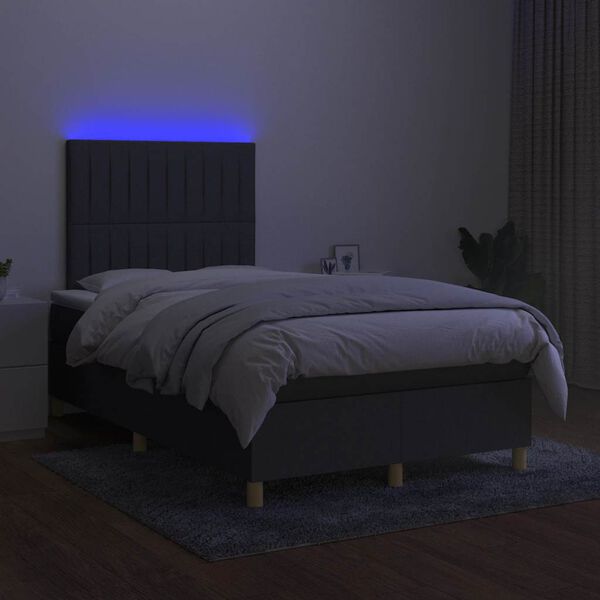 vidaXL Letto a Molle Materasso e LED Grigio Scuro 120x190cm in Tessuto