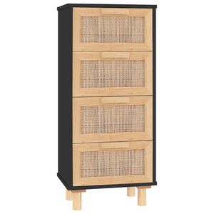 vidaXL Credenza Nera 40x30x90 cm Legno Massello Pino e Rattan Naturale