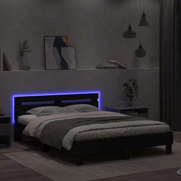 vidaXL Giroletto con Testiera e LED Nero 140x190 cm