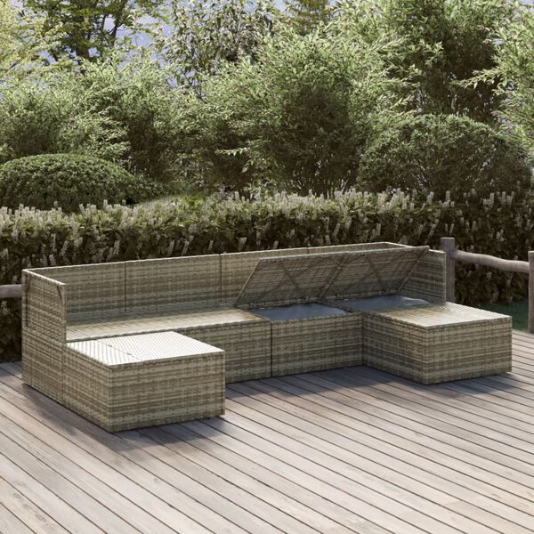 vidaXL Set Divani da Giardino 6 pz con Cuscini in Polyrattan Grigio