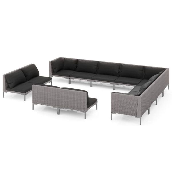 vidaXL Divani da Giardino 12 pz con Cuscini in Polyrattan Grigio Scuro