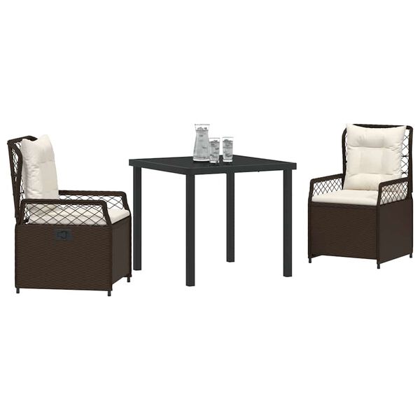 vidaXL Set da Pranzo per Giardino 3 pcs Marrone polyrattan