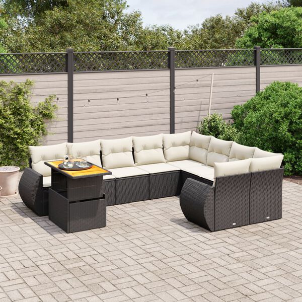 vidaXL Set Divani da Giardino 10pz con Cuscini in Polyrattan Nero